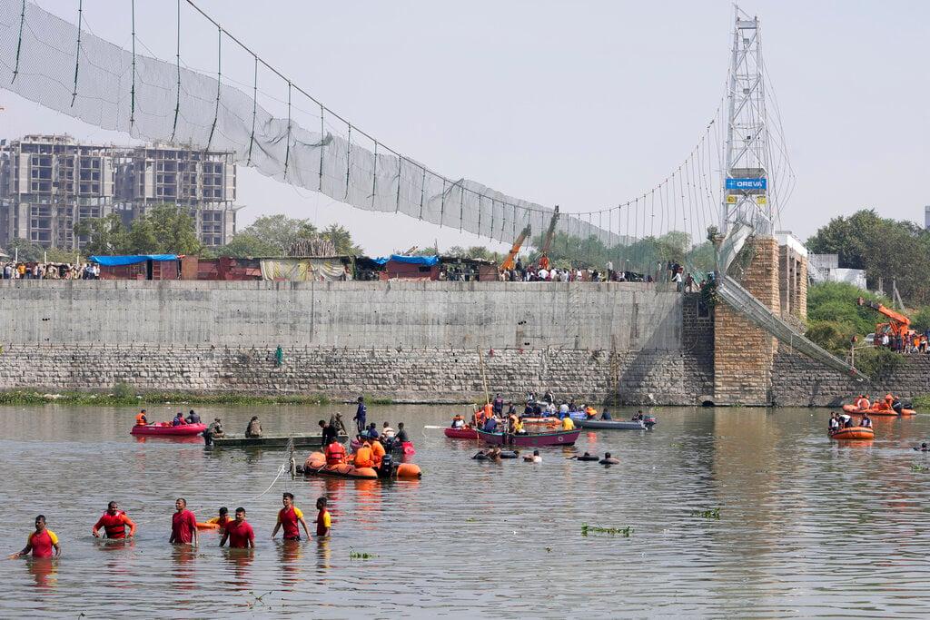Indian police charge 10 with homicide over bridge collapse