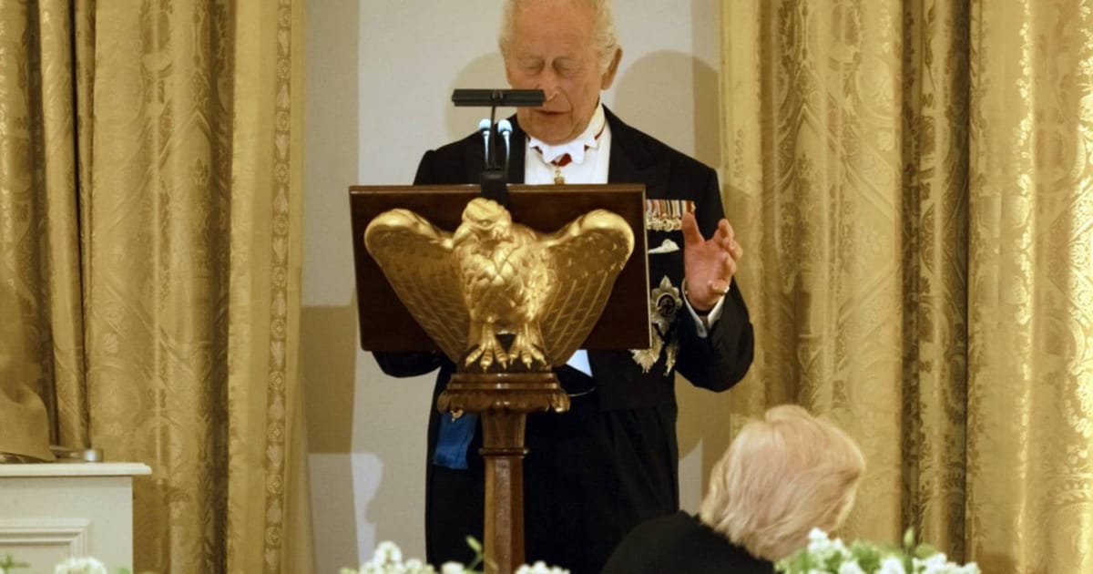 ‘You’d be speaking French’: King Charles roasts Trump at state dinner