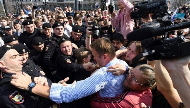 Russian protest leader Navalny detained at anti-Putin rally