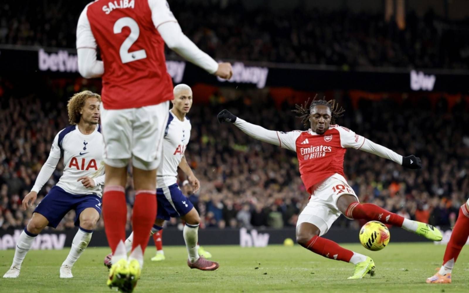 Eze’s derby hattrick sends Arsenal six points clear