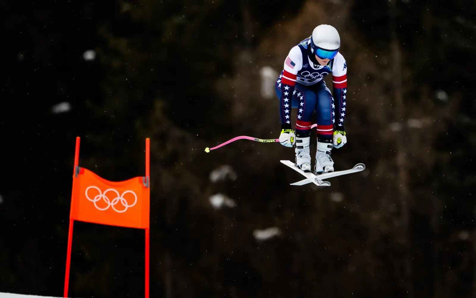 Vonn’s Olympic dream cut short as Johnson claims downhill gold