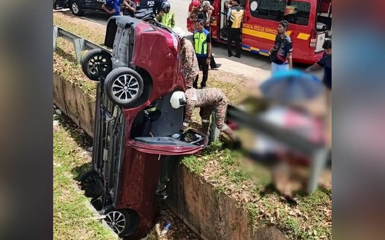 Tersalah tekan pedal minyak, wanita maut kereta terjatuh longkang