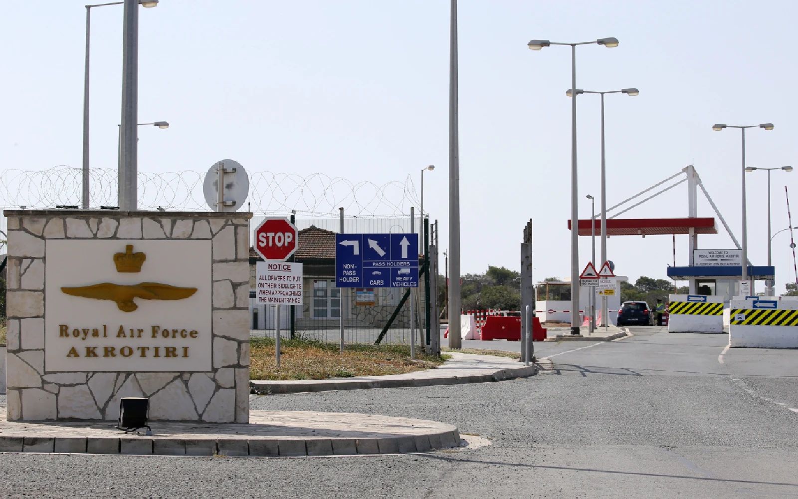 A view of the entrance to the British Royal Air Force RAF Akrotiri base near Limassol, Cyprus