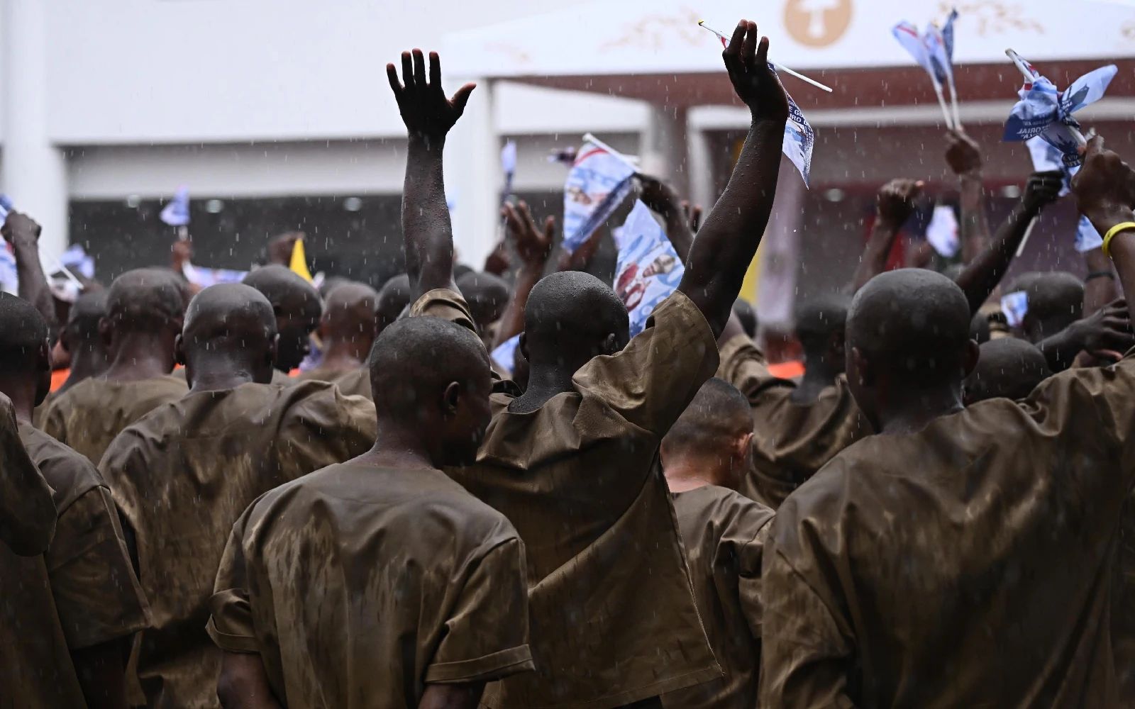  Prisoners wait for Pope Leo XIV to arrive at Bata Prison in Bata, Equatorial Guinea, 22 April 2026. Pope Leo XIV is on an apostolic journey to Equatorial Guinea. EPA/LUCA ZENNARO