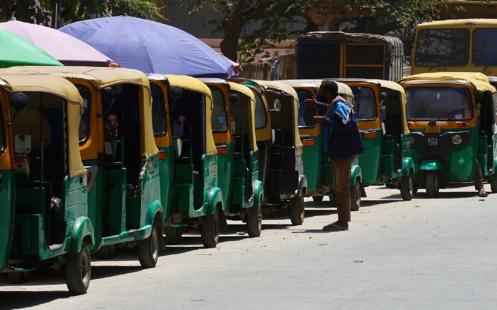 A long queue showing autorickshaws lined up for Liquefied Petroleum Gas (LPG) refueling at an Indian Oil LPG gas filling station in Bangalore, India, 07 April 2026. Gas supply concerns have emerged in cities such as Delhi, Mumbai, and Bangalore as the ongoing Middle East conflict disrupts parts of the supply chain in India. EPA