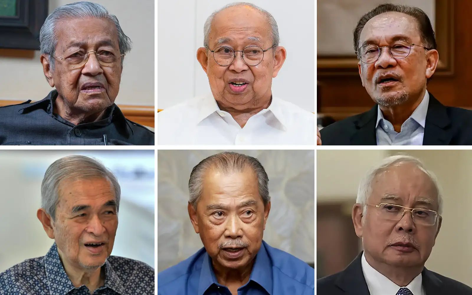 Mahathir, Tengku Razaleigh, Anwar Ibrahim, Abdullah Badawi, Muhyiddin n Najib Razak