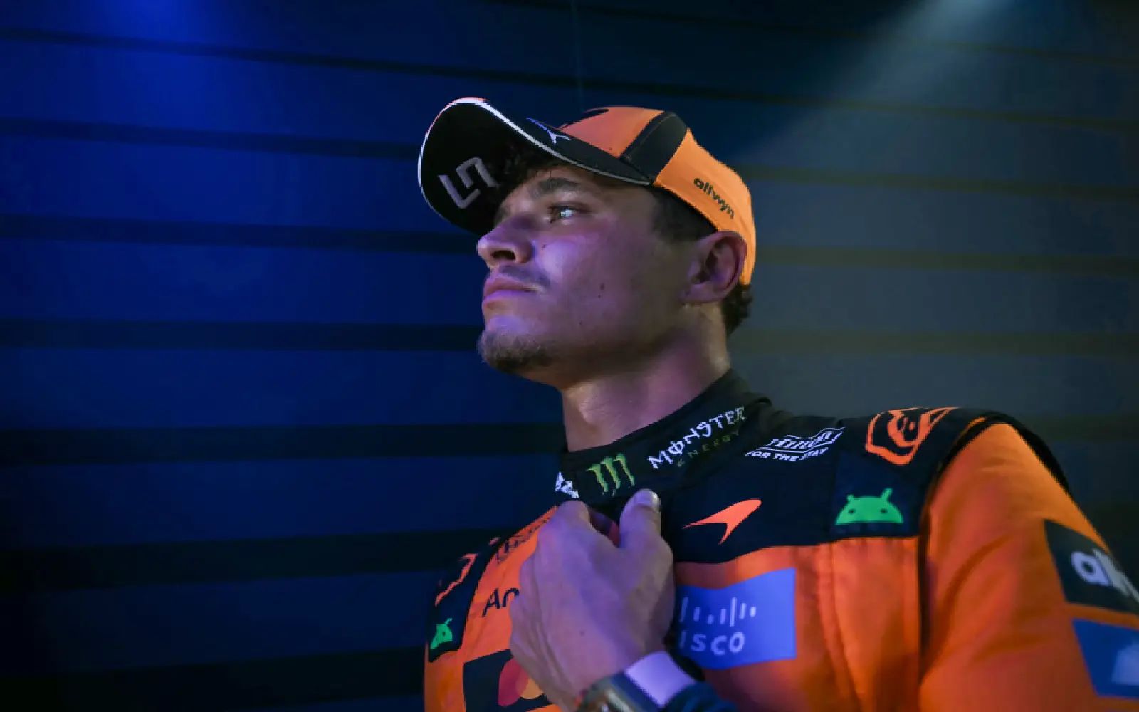 McLaren's British driver Lando Norris is seen after winning the pole position during Sprint qualifying ahead of the 2026 Miami Formula One Grand Prix at Miami International Autodrome in Miami Gardens, Florida, on