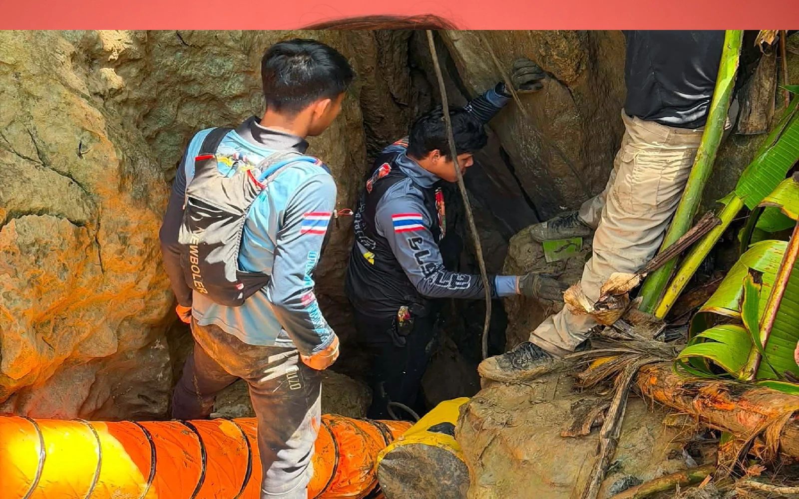 A handout photo made available by Metta Tham Kalasin Rescue shows Thai rescuers entering a cave to rescue seven Laotians trapped in a flooded cave in Xaysomboun province, Laos, 25 May 2026 (issued 26 May 2026). Members of Thai volunteer rescue teams joined a mission to free seven Lao men trapped in a flooded gold mine cave since 19 May 2026 after heavy rain caused a flash flood and a landslide, blocking the subterranean entrance in the Long Cheng district's mountainous area, according to Metta Tham Kalasin Rescue. EPA/METTA THAM KALASIN RESCUE / HANDOUT HANDOUT EDITORIAL USE ONLY/NO SALES