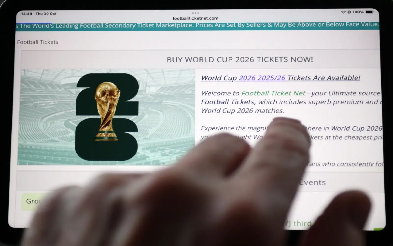 FIFA World Cup tickets on sale on a football ticketing website in London, Britain, 30 October 2025. The second phase of ticket sales for FIFA World Cup 26 is now open until 31 October. FIFA has said that it expects to sell 1 million more tickets to the 2026 World Cup during the second phase of the ticketing process that started 27 October.