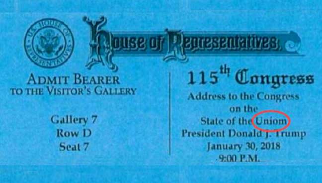 Oops: Guests invited to Trump’s State of the ‘Uniom’
