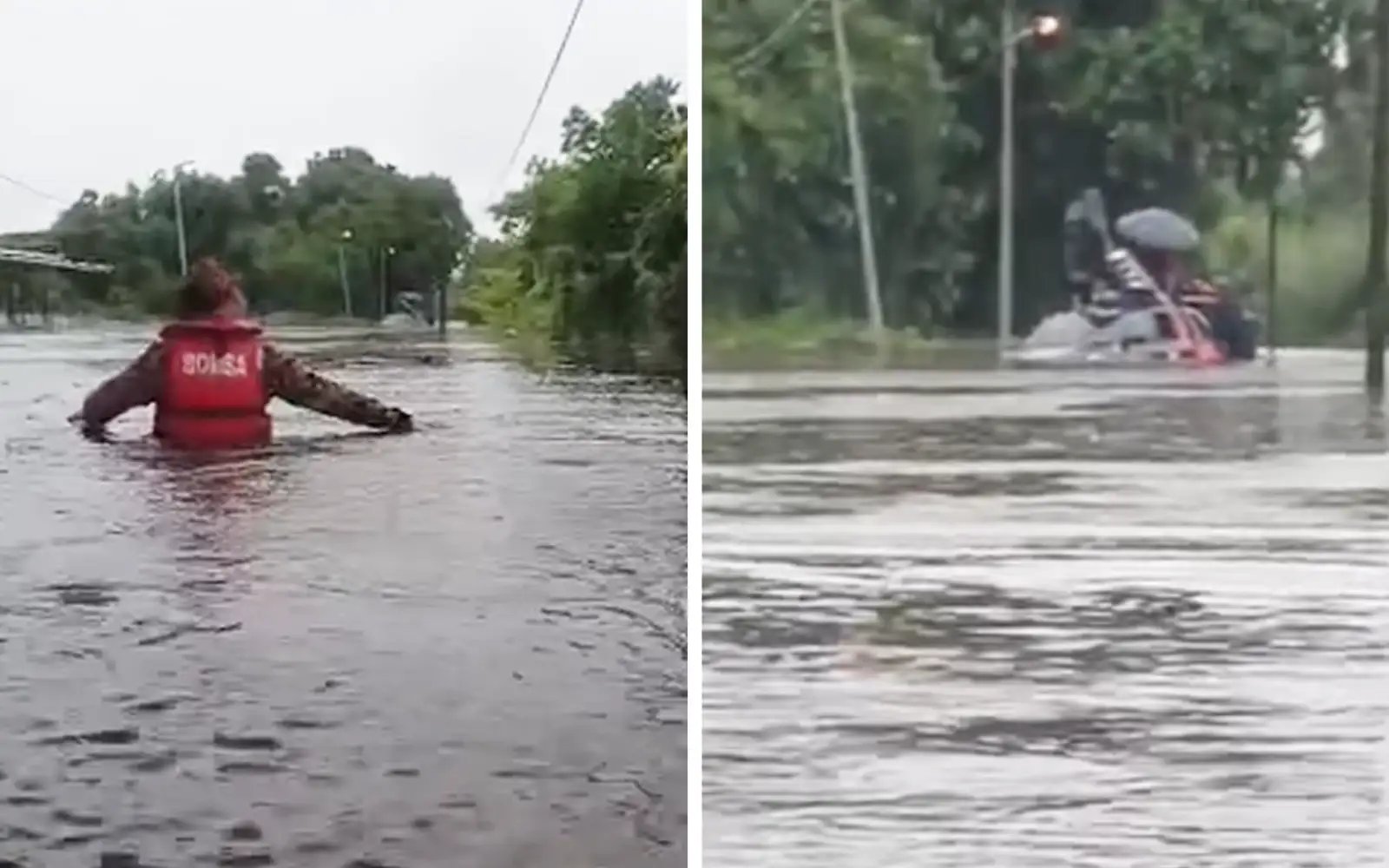 Bah naik mendadak, 4 terperangkap atas 4WD