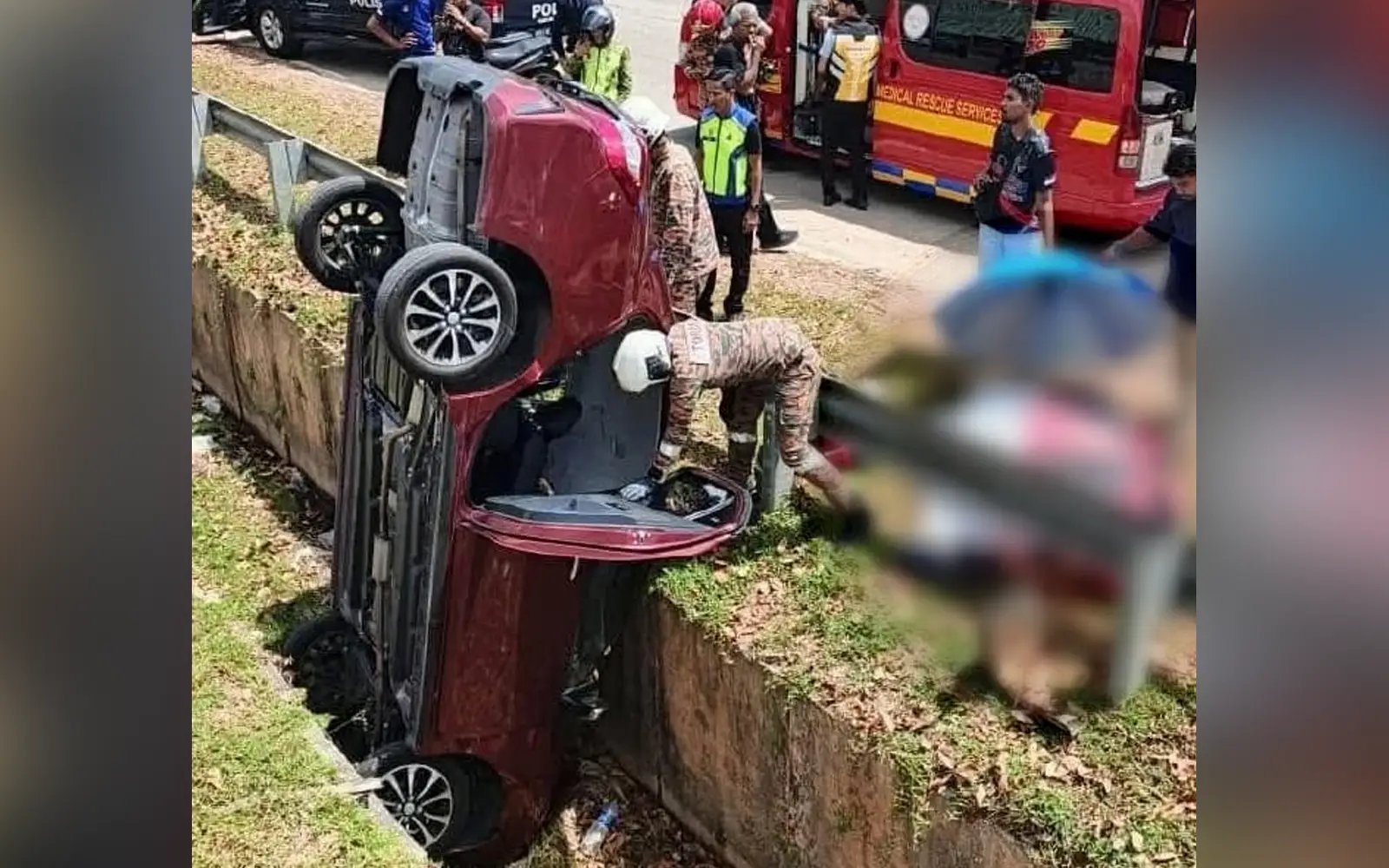 Tersalah tekan pedal minyak, wanita maut kereta terjatuh longkang