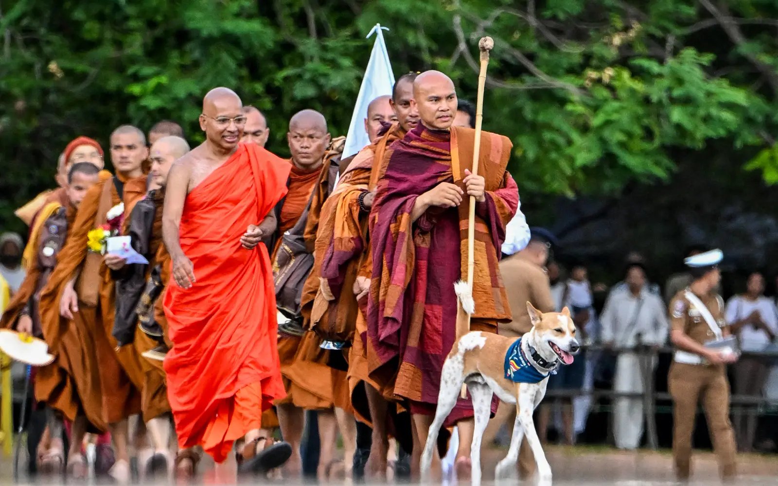 Monk ends barefoot Sri Lanka trek with a dog and plea for peace