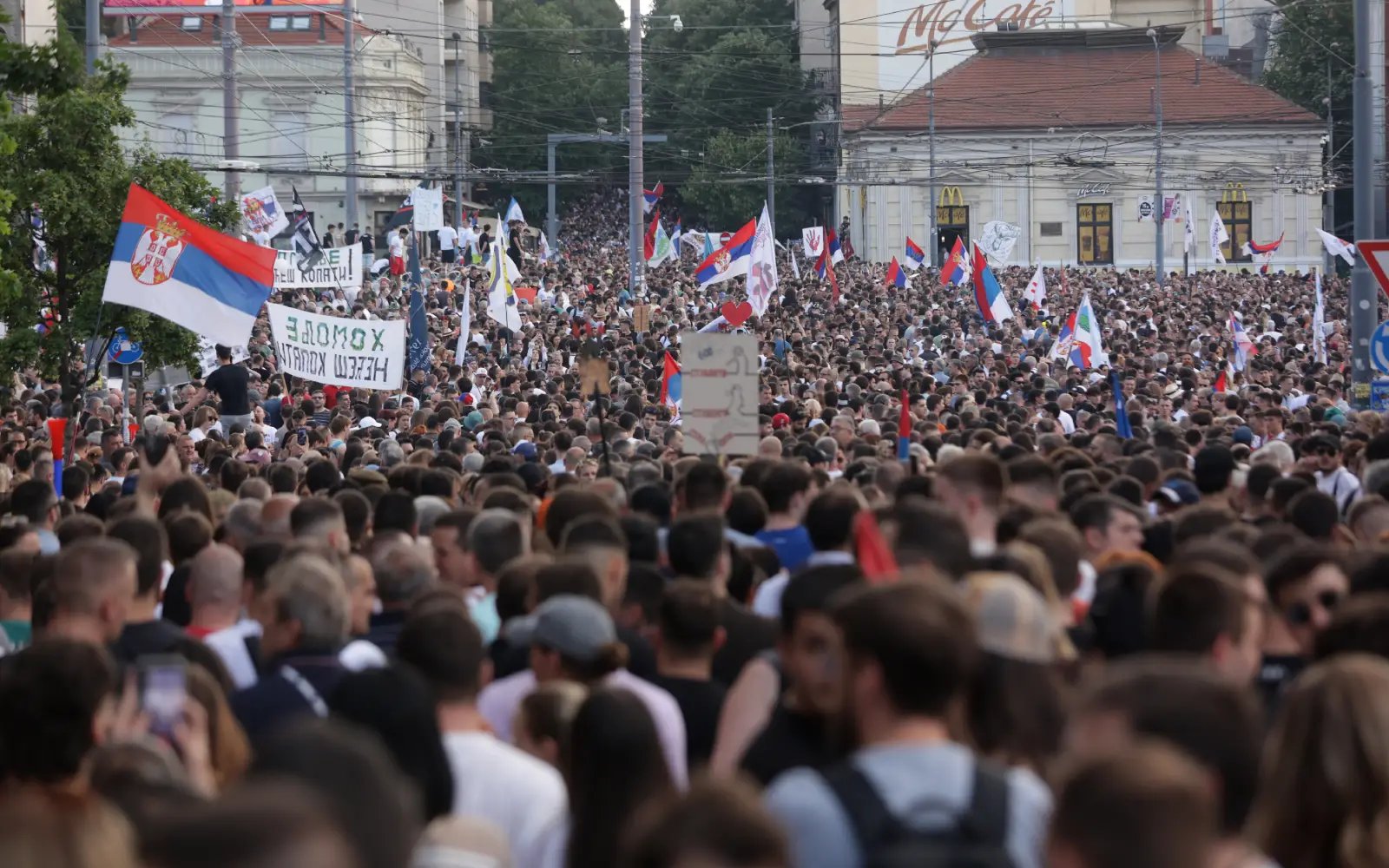 Tens of thousands rally in Serbia demanding elections