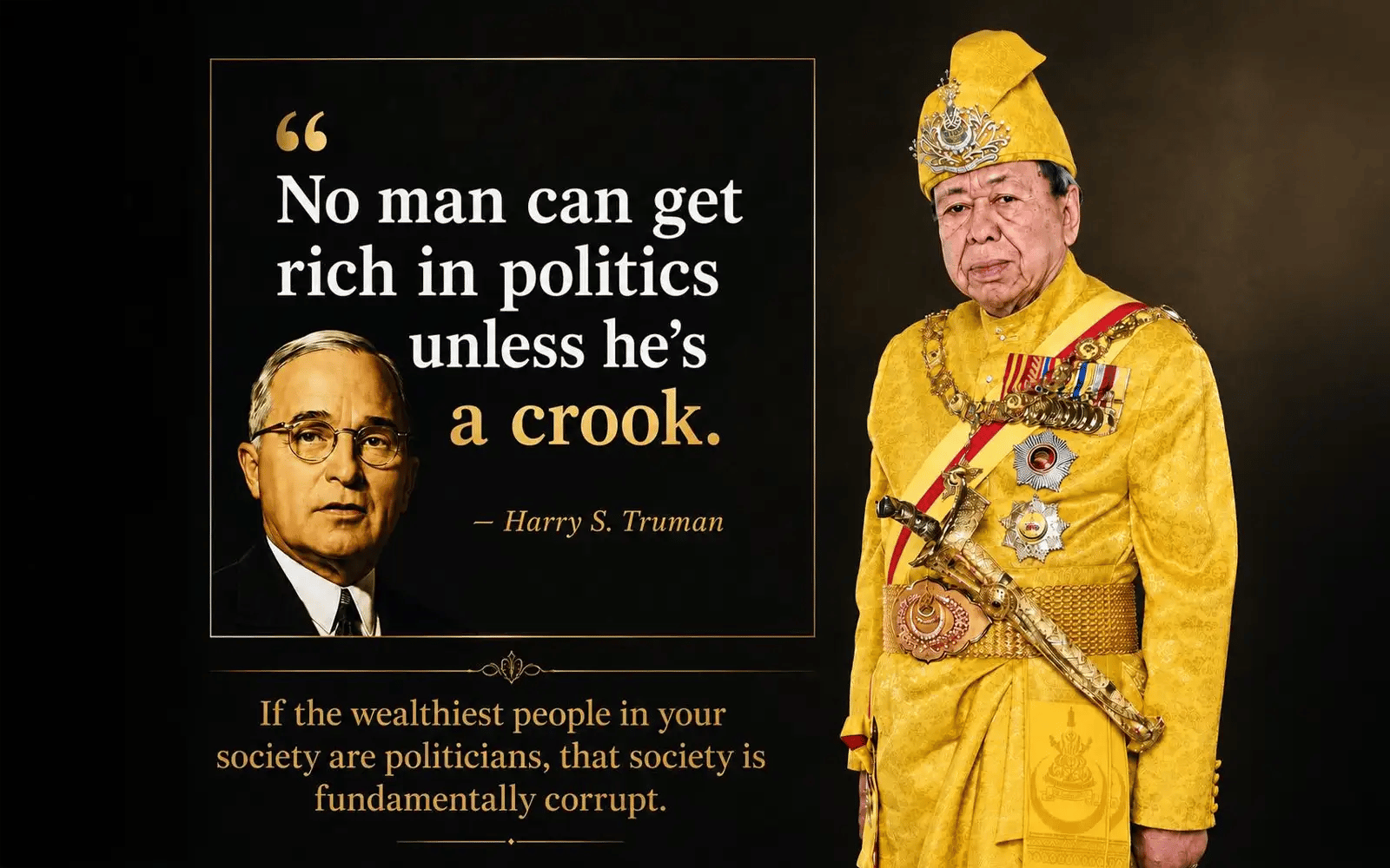 Selangor sultan shares Truman’s quote on politicians profiting from power